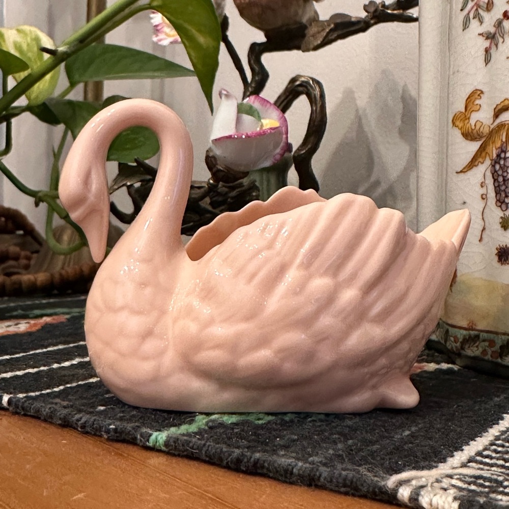 Vintage Lenox Pink Swan Porcelain Trinket Dish